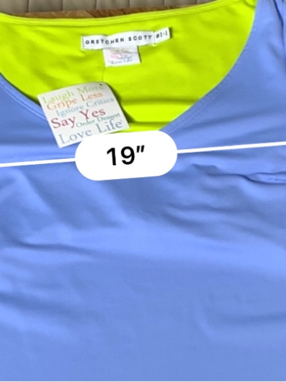 Gretchen Scott NWT Womens Medium Blue V Neck Stretch Top 3/4 Sleeve Golf - Picture 14 of 15